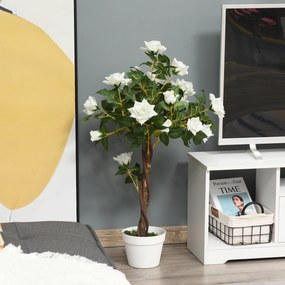 Outsunny Arbore Artificial Camelia cu 21 Flori Decorative, Înălțime 90 cm, Ideal pentru Interior și Exterior | Aosom Romania