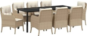 vidaXL Set de masă pentru grădină cu pernă 9 pcs Bej poliratan
