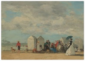 Tablou pe sticlă - Eugène Boudin, Beach Scene, reproducere (70x50 cm)