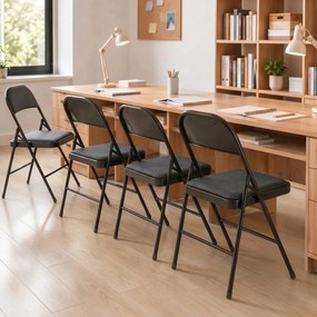 HOMCOM Set de 2 Scaune Pliabile Metalice, Tapițate cu Piele Ecologică PU, pentru Interior, cu Șezut Confortabil și Spătar Deschis | Aosom Romania