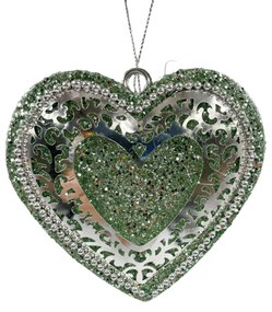 Glob de Craciun inima Joy 10cm, Verde menta   Argintiu