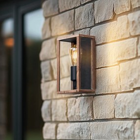 Lampă de perete industrială cu imprimeu de lemn 26 cm IP44 - Charlois