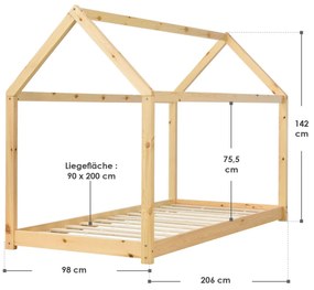 Pat pentru bebe Carlotta 90 x 200 cm cu cadru cu lamele in culoare naturala