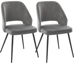 Set 2 scaune din catifea , picioare metalice , gri  | SONGMICS