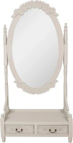 Oglindă verticală gri din lemn, cu două sertare, H180 cm, „Brocante”