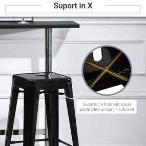 HOMCOM Set 4 Scaune de Bar din Metal cu Suport pentru Picioare Design Versatil pentru Interior/Exterior Negru 43x43x76 cm | Aosom Romania