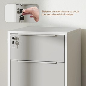 HOMCOM Dulap de Birou cu 3 Sertare cu Chei și 4 Rotile Alb și Gri | Aosom Romania