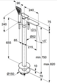 Baterie cada freestanding Kludi Amba crom lucios