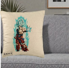 Perna Personalizata Dragon Ball Goku Ultra Instinct Blue, 40x40 cm, Bej, Husa Detasabila, Perna Inclusa, BEKZ®