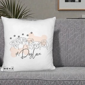Perna Personalizata Dog Love Linie Minimalista, 40x40 cm, Alb Pufos, Husa Detasabila, Perna Inclusa, BEKZ®