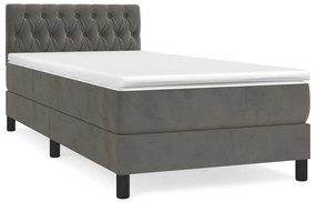 3141468 vidaXL Pat box spring cu saltea, gri închis, 100x200 cm, catifea