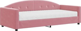 vidaXL Pat de zi cu saltea, roz, 90x200 cm, catifea