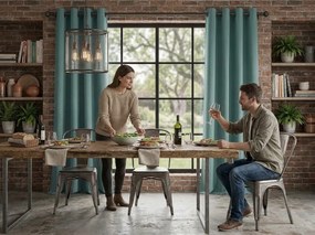 Draperie opaca DREAM VELVET 140x250 cm, verde-albastru Agatat: Inele metalice