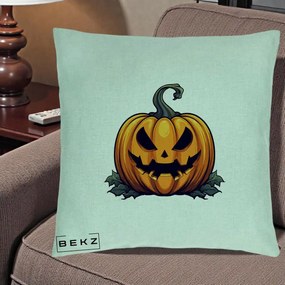 Perna Decorativa Halloween Jack-o'-Lantern Infricosator, 40x40 cm, Verde Menta, Husa Detasabila, Perna Inclusa, BEKZ®