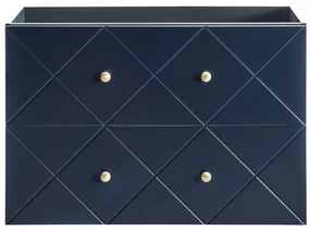 Set Mobilier Baie Suspendat Bleumarin    Elegant Blue 90 cm Mdf Cu Manere Aurii, Lavoar Incastrat