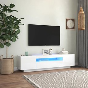 Comodă TV cu lumini LED, alb extralucios, 160x35x40 cm