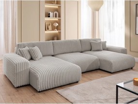 Colțar gri deschis extensibil/cu spațiu de depozitare cu tapițerie din catifea reiată (în formă de "U") Sarina – Ropez