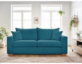 Canapea albastră extensibilă cu tapițerie din catifea reiată 225 cm Augustin – Bobochic Paris