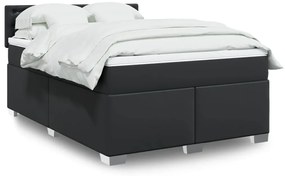 vidaXL Pat box spring cu saltea, negru, 140x190 cm, piele ecologică
