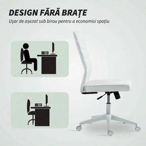 HOMCOM Scaun de Birou Ergonomic și Reglabil cu Spătar Curbat, din Piele PU și Oțel, 58x53x97-107 cm, Alb | Aosom Romania