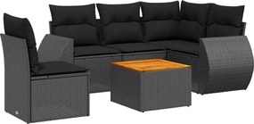 vidaXL Set mobilier de grădină cu perne, 6 piese, negru, poliratan