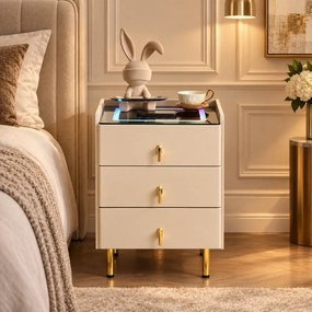 LIVÉA— Noptieră inteligentă cu încărcare Wireless, Bluetooth Stereo, iluminare RGB, USB + Type-C, Bej