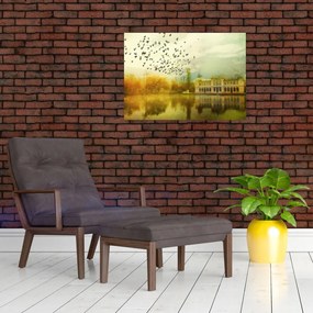Tablou pe sticlă peisajului pictat cu sediul (70x50 cm)