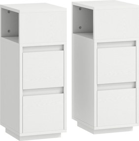 HOMCOM Set de 2 Noptiere Înalte și Subțiri pentru Dormitor cu 2 Sertare și Raft Deschis, Noptiere Moderne Economisitoare de Spațiu, Măsuțe pentru Divan, Sufragerie și Dormitor, 25x30x65 cm, Alb | Aosom Romania