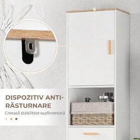 kleankin Dulap Coloana Space Saver din Lemn pentru Baie Alb | Aosom Romania