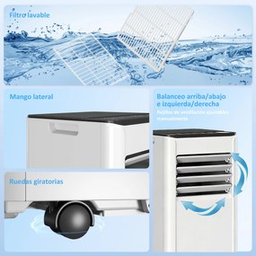 HOMCOM Aer Condiționat Portabil 7000 BTU 4 în 1 Răcire Dezumidificator Ventilator Cronometru pentru 26 m² Alb | Aosom Romania