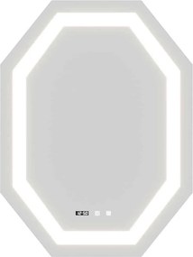 Oglindă lemn masiv LED cu termometru ceas și dezaburire 75x100cm