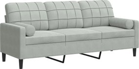 vidaXL Canapea cu 3 locuri cu pernuțe, gri deschis, 180 cm, catifea