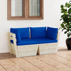 Canapea gradina 2 locuri din paleti, cu perne, lemn de molid Albastru, Canapea cu 2 locuri, 1