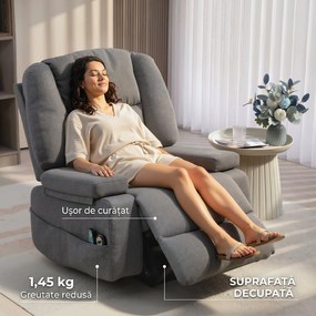HOMCOM Scaun Rabatabil, Canapea cu Masaj prin Vibrații și Căldură, Scaun de Ridicare cu Telecomandă, 97x90x102 cm, Gri