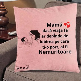 Cadou pentru Mama - Perna Personalizata Mama Nemuritoare Imbratisare Copil, 40x40 cm, Roz, Husa Detasabila, Perna Inclusa, BEKZ®