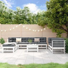 3186299 vidaXL Set mobilier de grădină, 9 piese, alb, lemn masiv pin
