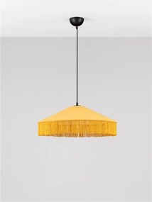 Lustra cu abajur din catifea si franjuri galben mustar VELVY