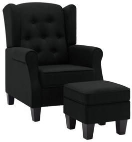 320153 vidaXL Fotoliu cu taburet pentru picioare, negru, material textil