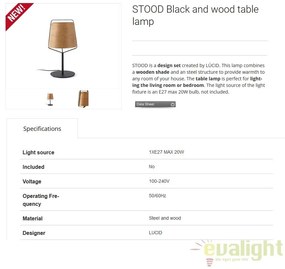 Veioza lemn / Lampa de masa design deosebit STOOD 29846