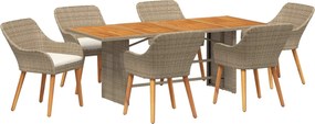 vidaXL Set de masă pentru grădină cu pernă 7 pcs Bej poliratan