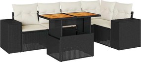 vidaXL Set mobilier de grădină cu perne, 6 piese, negru, poliratan