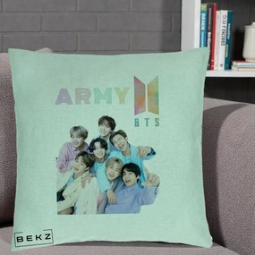 Perna Personalizata K-pop BTS ARMY Fotografie Grup Veseli, 40x40 cm, Verde Menta, Husa Detasabila, Perna Inclusa, BEKZ®