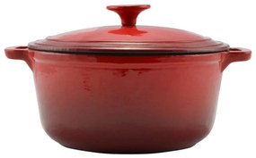 Oală din fontă emailată cu capac 20 cm, 2.2L – Perfect Home 10565, roșie, cu retenție ridicată a căldurii, ideală pentru supe sau reîncălzire