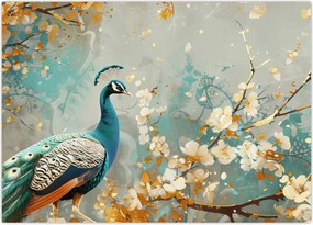 Tablou - Păun cu decor de aur (70x50 cm)