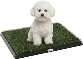 PawHut Toaletă pentru câini 63 x 50,5 cm, toaletă cu 2 covorașe de iarbă artificială lavabile, pentru pui și câini, pentru balcon, acasă, Negru+Verde | Aosom Romania