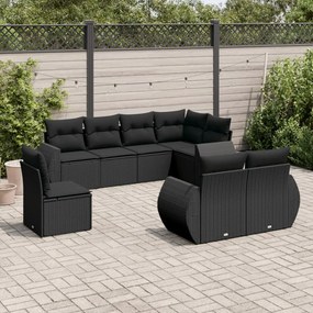 3253972 vidaXL Set mobilier de grădină cu perne, 8 piese, negru, poliratan