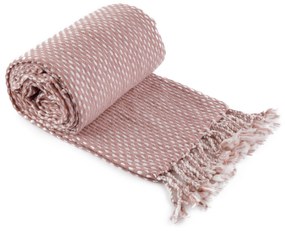 TEMPO-KONDELA TAVAU, pătură tricotată cu ciucuri, roz antichizat / model, 150x200 cm