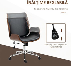 Vinsetto Scaun de birou Vintage, căptușit, din piele ecologică, lemn și oțel, 53x60x86-96 cm, negru și maro închis | Aosom Romania