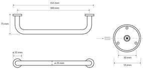 Sapho - Bară de sprijin X-ROUND 7,5 x 35,5 cm, crom lucios