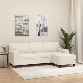 3153552 vidaXL Canapea cu 3 locuri și taburet, crem, 180 cm, piele ecologică